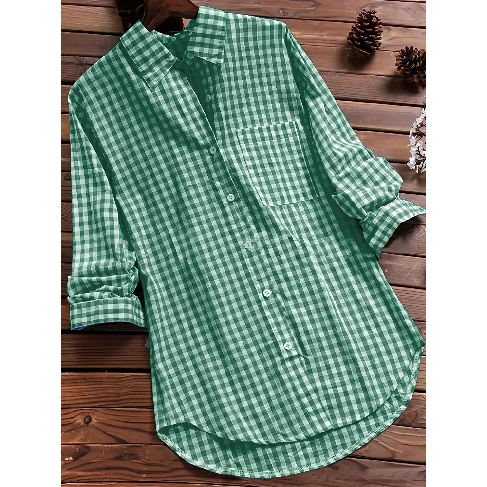 Plus Size 1XL-5XL New Women's Casual Plaid Shirt Ladies Fashion Long Sleeve Blouse Loose Shirt