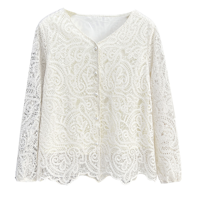 Spring Plus Size Blouses New 100kg V-neck Lace Women Shirt With Temperament 8808