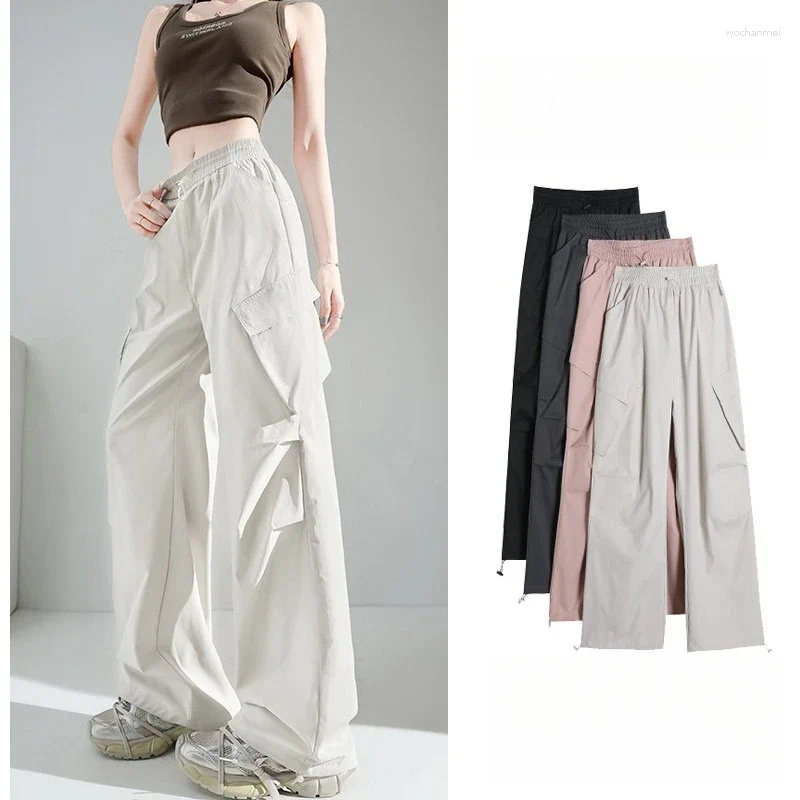Women's Pants Retro Vintage High Street Baggy Fashion Women Oversized Drawstring Pocket Pant Casual Streetwear Loose Jogger Trousers