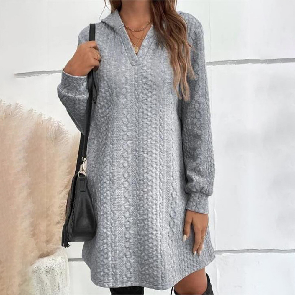 Plus Size Women's Solid Hooded Long Sleeve Sweatshirt Dress Autumn Spring Ladies Casual Loose Pullover Dresses Size 1XL-5XL