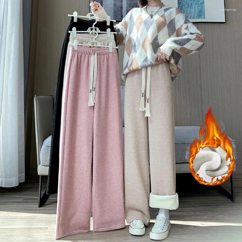 Women's Pants Winter Lady High Waisted Fleece Girls Warm Thermal Straight Leg Trousers Female Classic Solid Drawstring