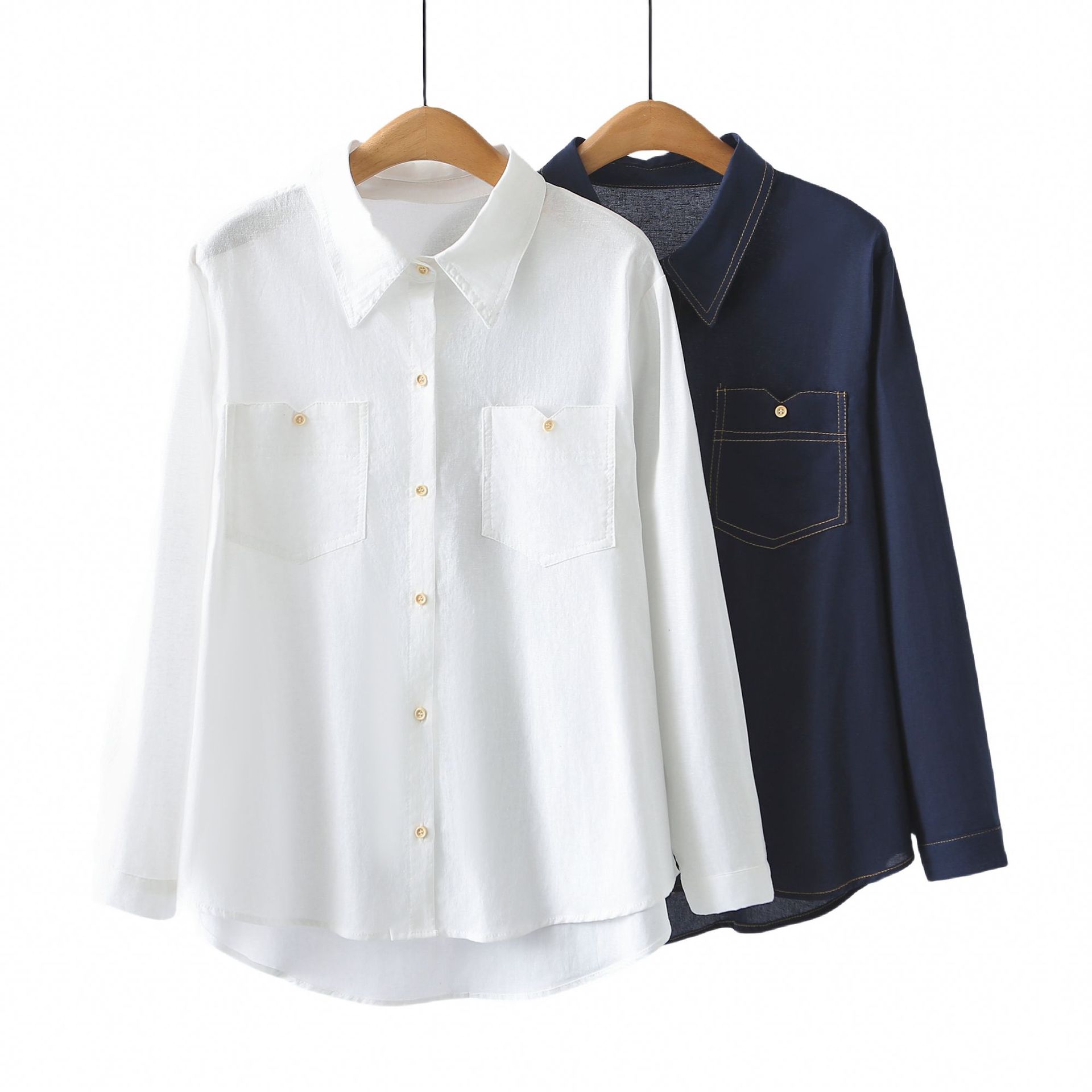 Spring Summer New Plus Size Blouses 100KG Stylish Bright Line Cotton And Linen Long Sleeved Women's Shirt 713