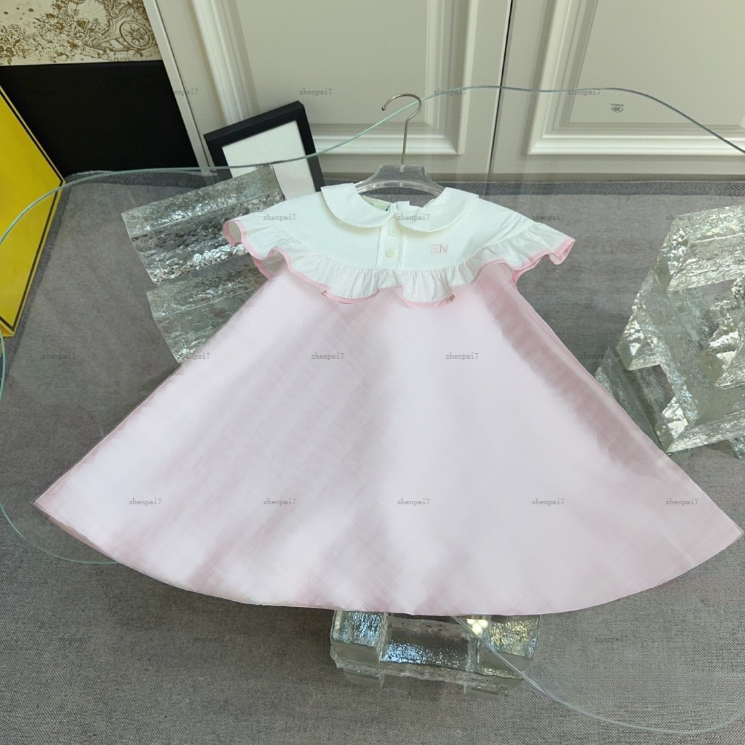 Top girls dress Cute pink design princess dress kids designer clothes Summer Lapel design partydress baby skirt A013X01N004-image-1069224622