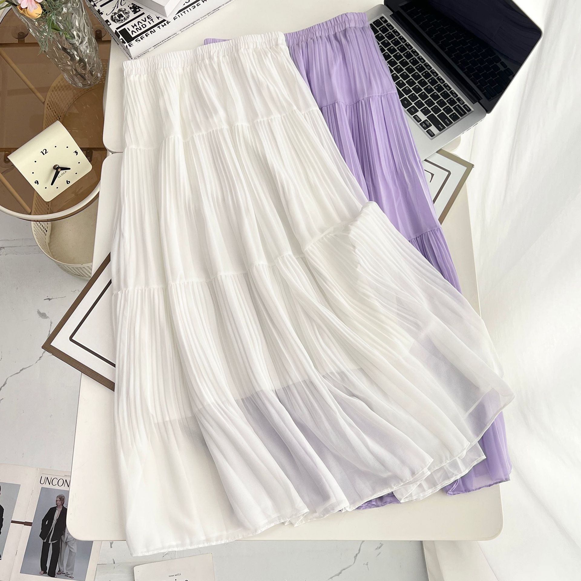100kg Plus Size Long Skirts Summer New Style Fashionable Elegant mid-length A-Line Pleated Chiffon Women's Skirt