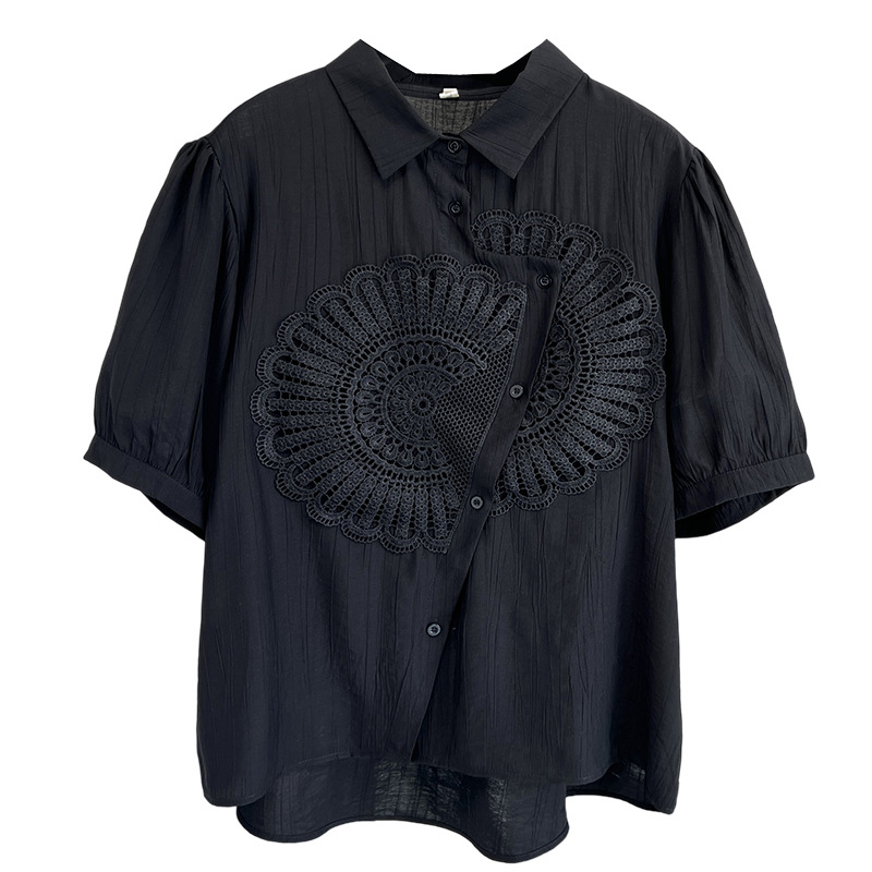 100kg New Summer Blouses Jacquard Lantern Sleeve Shirt Plus Size Women's Fashion Lace Flower Tops 111