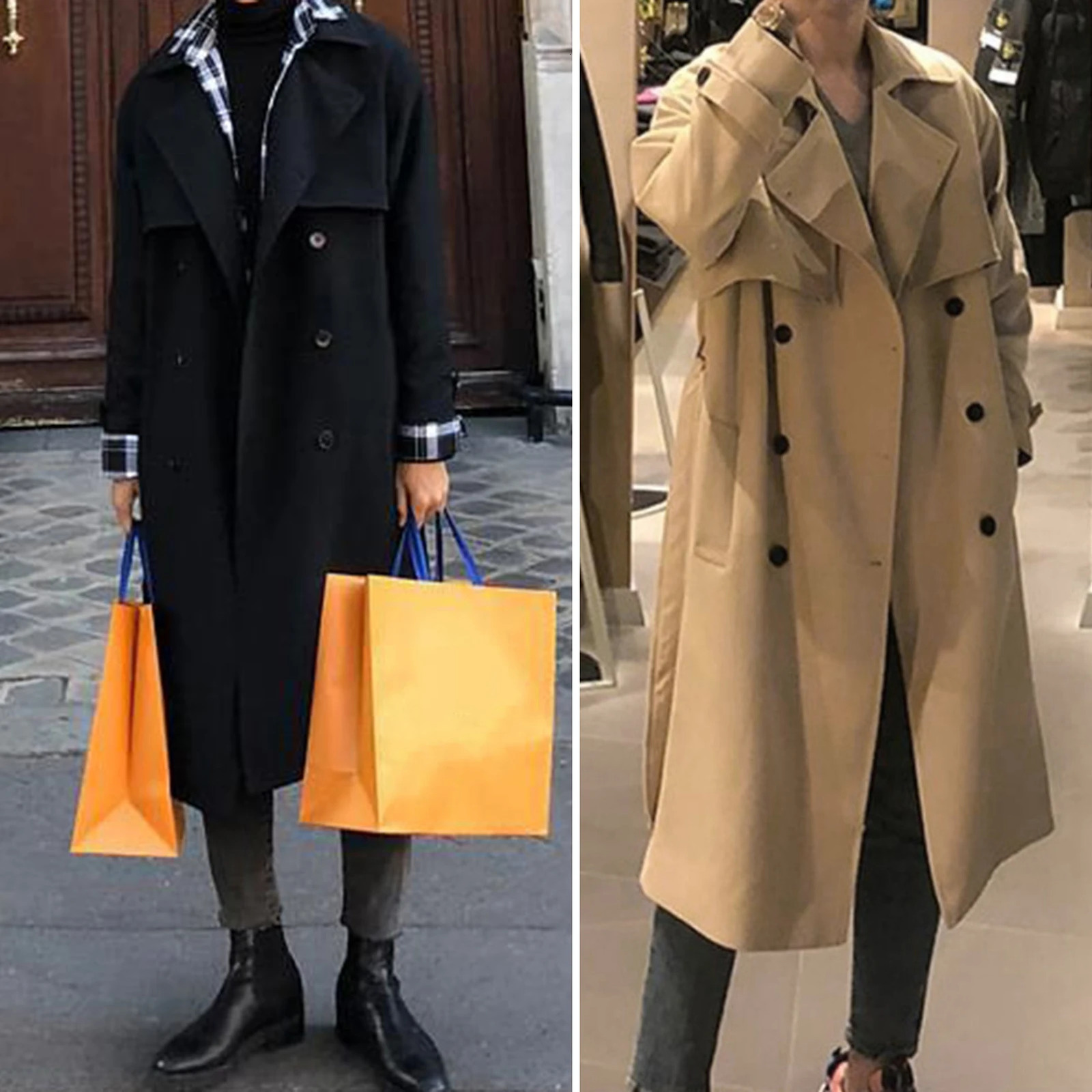 Trench Coat Outerwear Mens Spring And Autumn HighGrade OvertheKnee Fashion Black Loose MidLength 250730