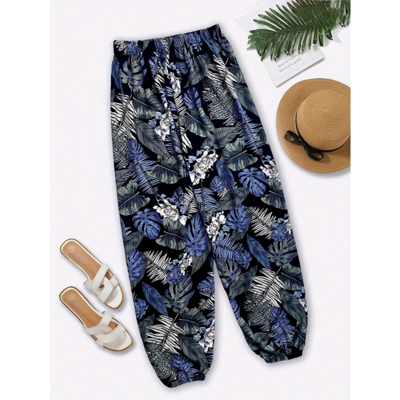 Plus Size 1XL-5XL Women's Casual and Fashionable Printed Elastic Waistband and Ankle Binding Versatile Loose Pants