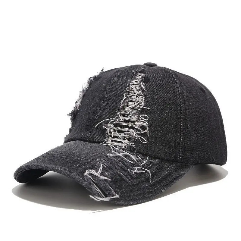Baseball cap for men in spring and summer fashionable European and American washed hole denim duckbill cap outdoor casual sun 250729