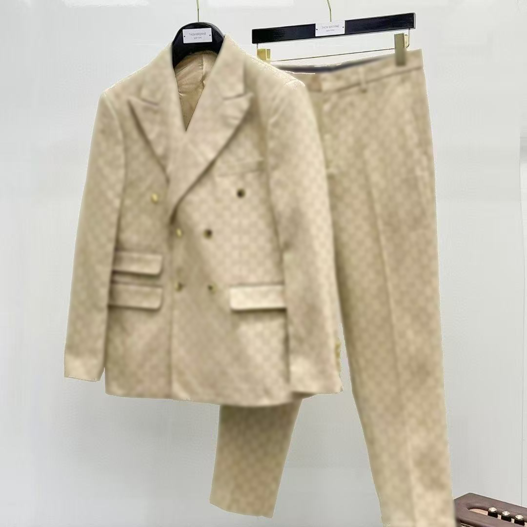 Designer 2025 New Men's Suit Blazer Pants Set Western Clothing Double Breasted Apricot Blazer Classic Letter Autumn Luxury Jacket Loose Fit Let