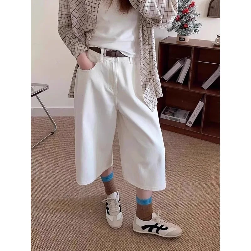 Plus Size American Retro Design Seven-Five Jeans Women Summer New Loose Feel Slimming Shorts Hot Shorts High Waist Wide Leg