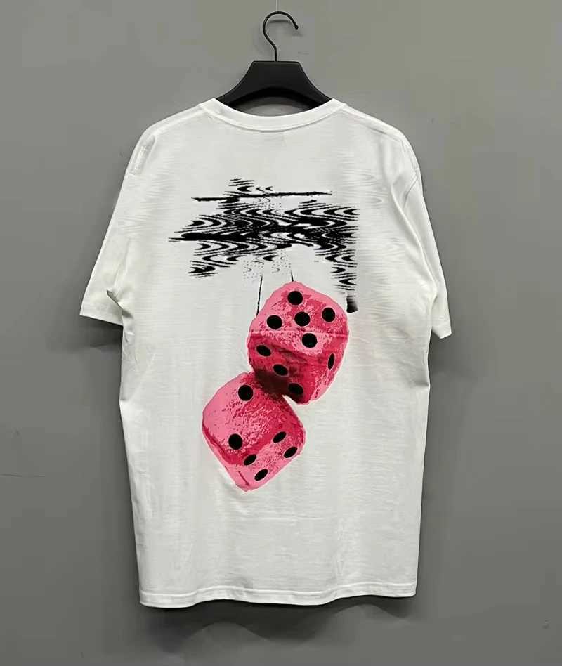 Summer New T-shirt Fashionable Retro Plush Dice Printing Y2K Mens and Womens Loose Large Cotton Crew Neck Short Slves H250730