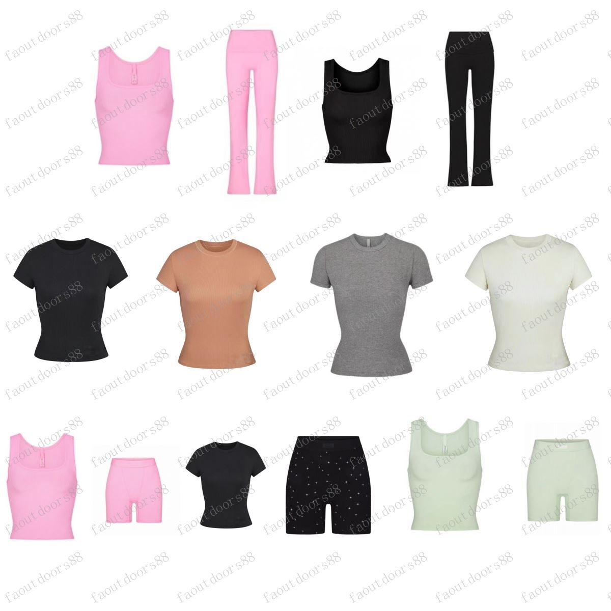 Womens shorts T-shirt tank top flat cornered Modal Threaded Woman Sets Sexy Lingerie Short shirts flat cornered summer yoga sport gym wear Sports Se