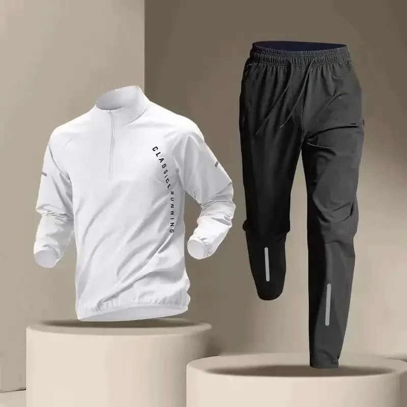 2025 Summer Mens Quick Dry Jacket Suit Two-piece Outdoor Fitness Running Sets Sports Jogging Pants Workout Clothes Sportswear 250728