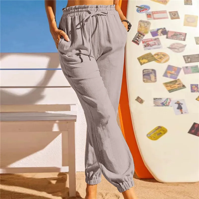 2025 Spring Oversize Women's Long Pants Black Drawstring Pockets Casual Pants Female New Loose Casual Fashion Sports Lady Bottom