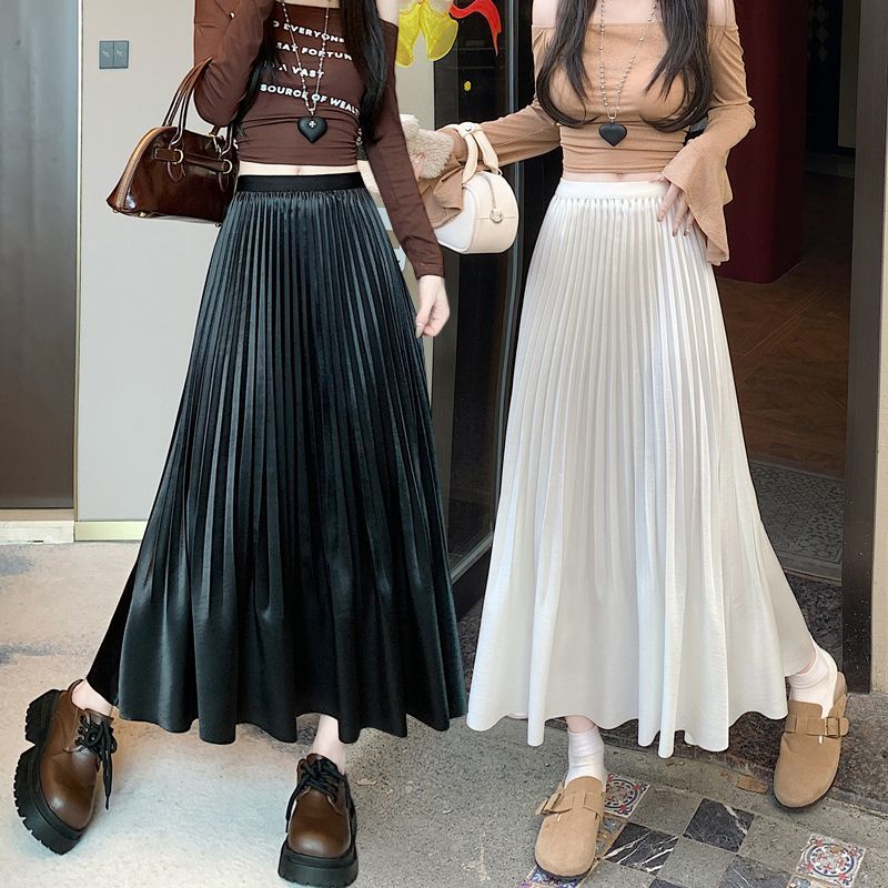 Sweet Temperament Pleated Skirt Women Summer Simplicity Office Lady Solid Color Skirt Trend High Waist Appear Thin A-line Skirt