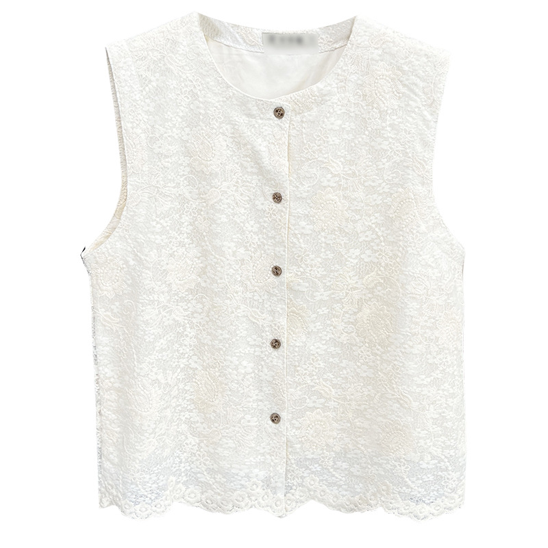 2025 Plus Size Women's Blouses Summer New Style Lace Embroidered Sleeveless Shirt 100KG Tank Top 8299