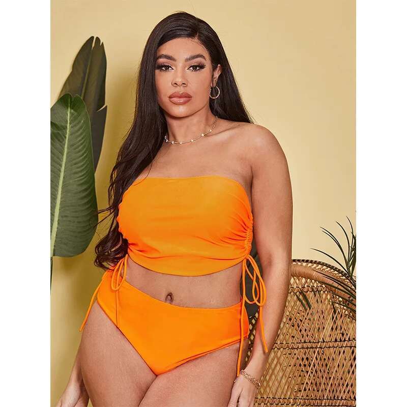 Solid Color Strapless Plus Size Split Swimsuit for Women, Pure Desire Bikini, New Tight Backless Bikini for Women Casual Y2k