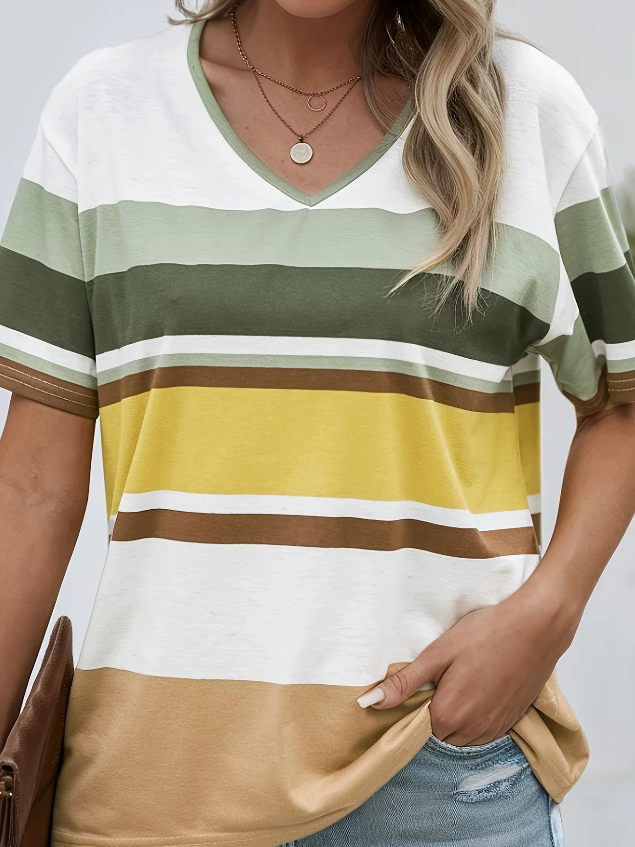 Plus Size 1XL-5XL Women's V-Neck Casual Summer Long Sleeve T-Shirt Soft Comfort Breathable Solid Color Top Relaxed Fit Tee