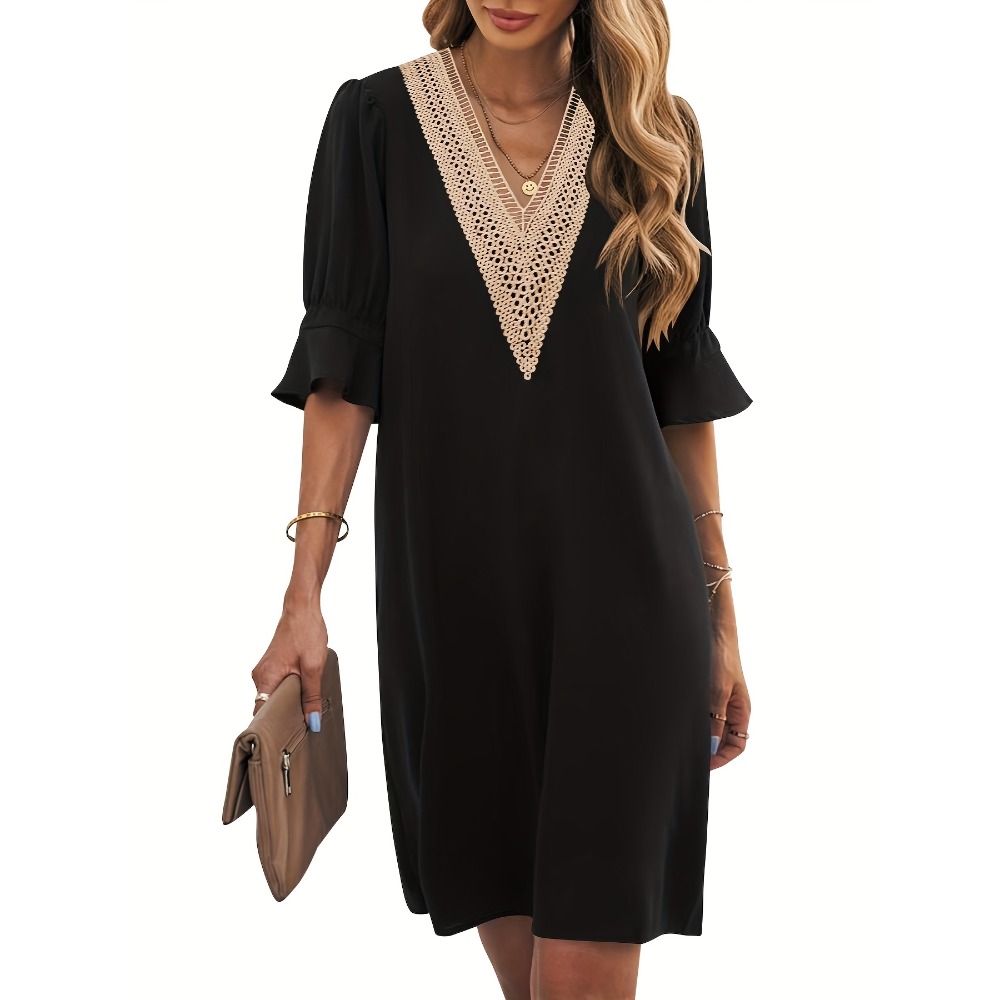 Plus Size Women's Solid Color V-neck Cut-out Dress Short Sleeve Dress Women Fashion Dress