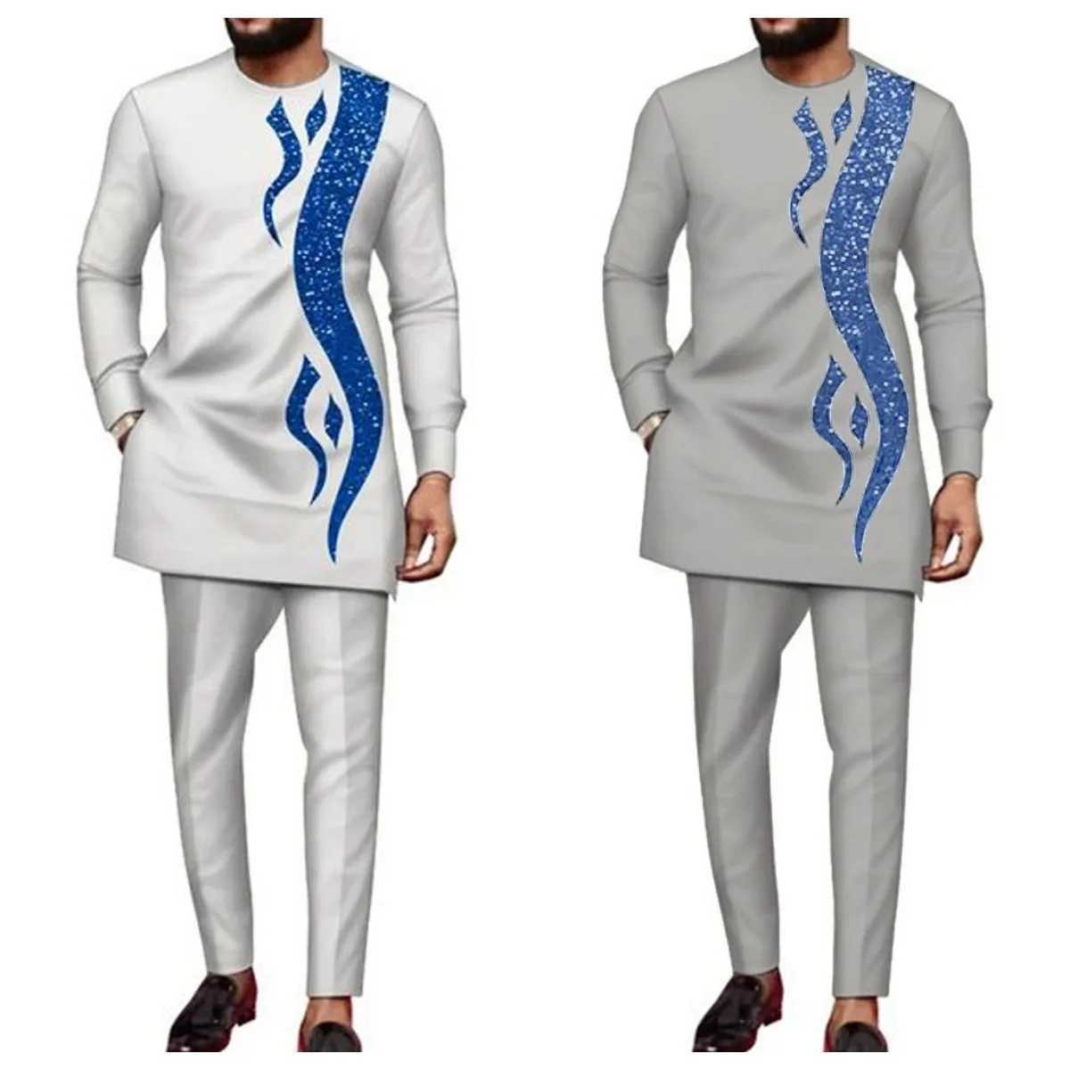 Kaftan Mens Suit Printed Top Trousers African Ethnic Casual Traditional Cloth 2PCS Suits Outfits Wedding Wear Fashion Male Sets T250731