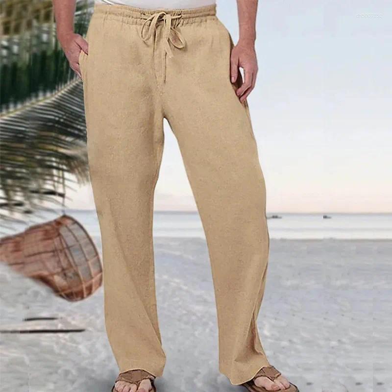 Men's Pants 2025 Fashion Cross-border Summer Hip Hop Breathable Linen Loose Casual Sports Solid Color Elastic Tether Straight