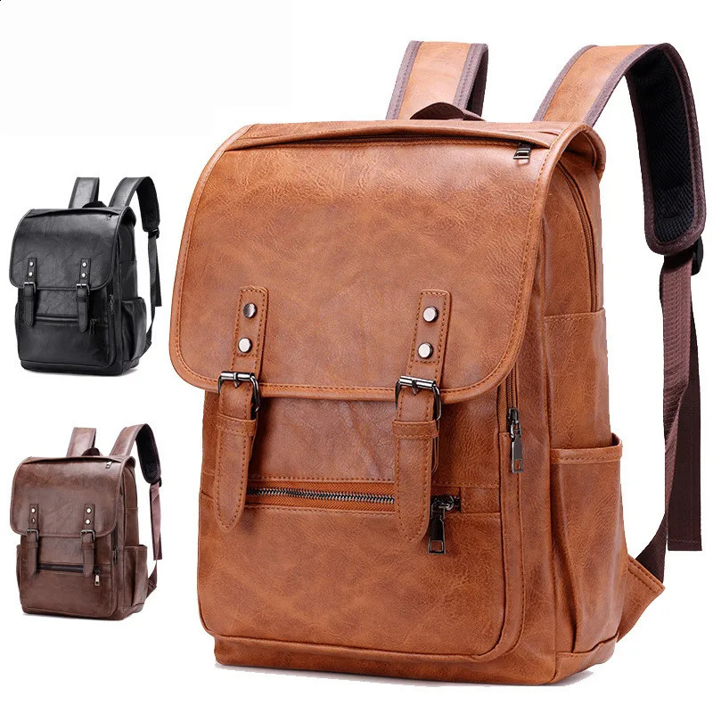 Large Capacity Vintage mens bag Teenage Backpacks PU Leather Fashion Schoolbag Man Multifunctional Backpack Men Zipper er 250728