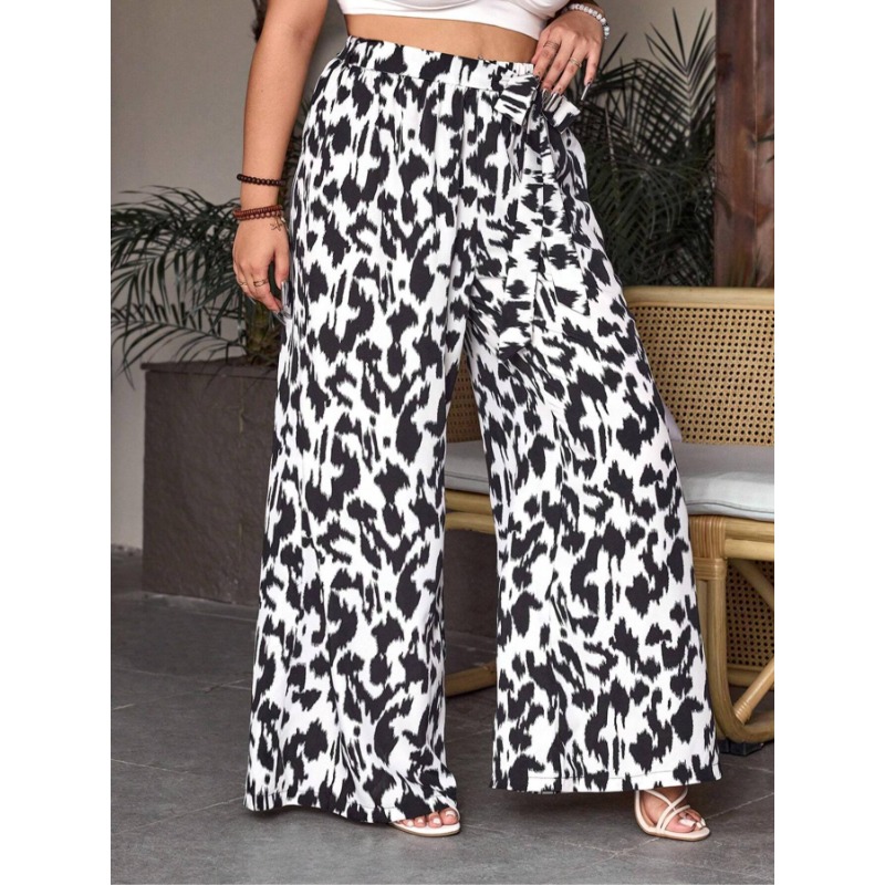 Plus Size 1XL-5XL Women's Summer Casual Fashion New Printed Wide Leg Elastic Waist Pants
