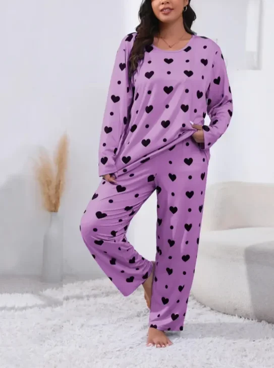 Plus Size 1XL-5XL Fashion Winter Outfit Clothing Sets Flannel Pullover Warm Thicken Little Bear Graphical Round Neck Outfit