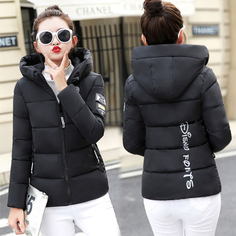 Women's Thick Winter Parka, Plus Size Casual Puffer Jacket - Polyester Hooded Coat with Full-Zip Closure, Full Sleeves, Zipper Pockets, Black Autumn