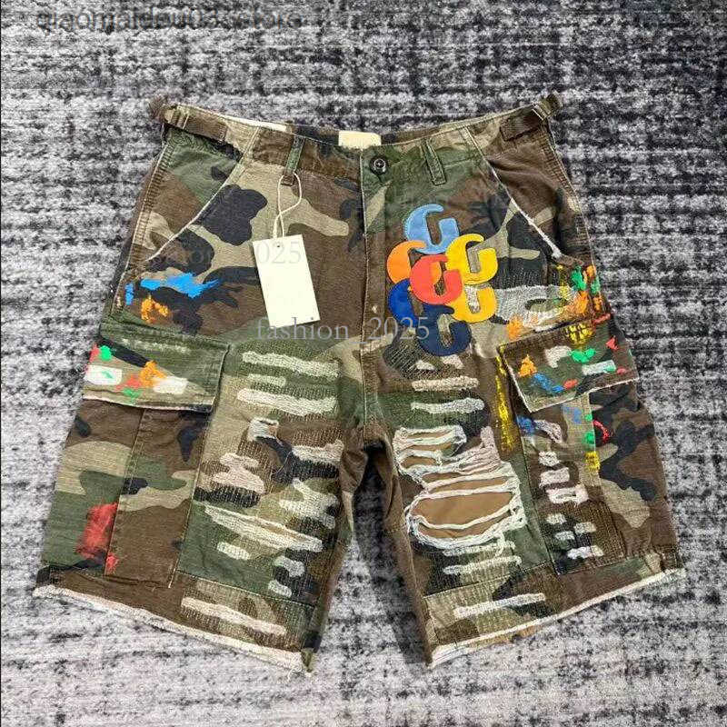 Mens Distressed Denim Shorts Unique Patchwork Design High Street Fashion Washed Cotton Cargo Shorts Z250730