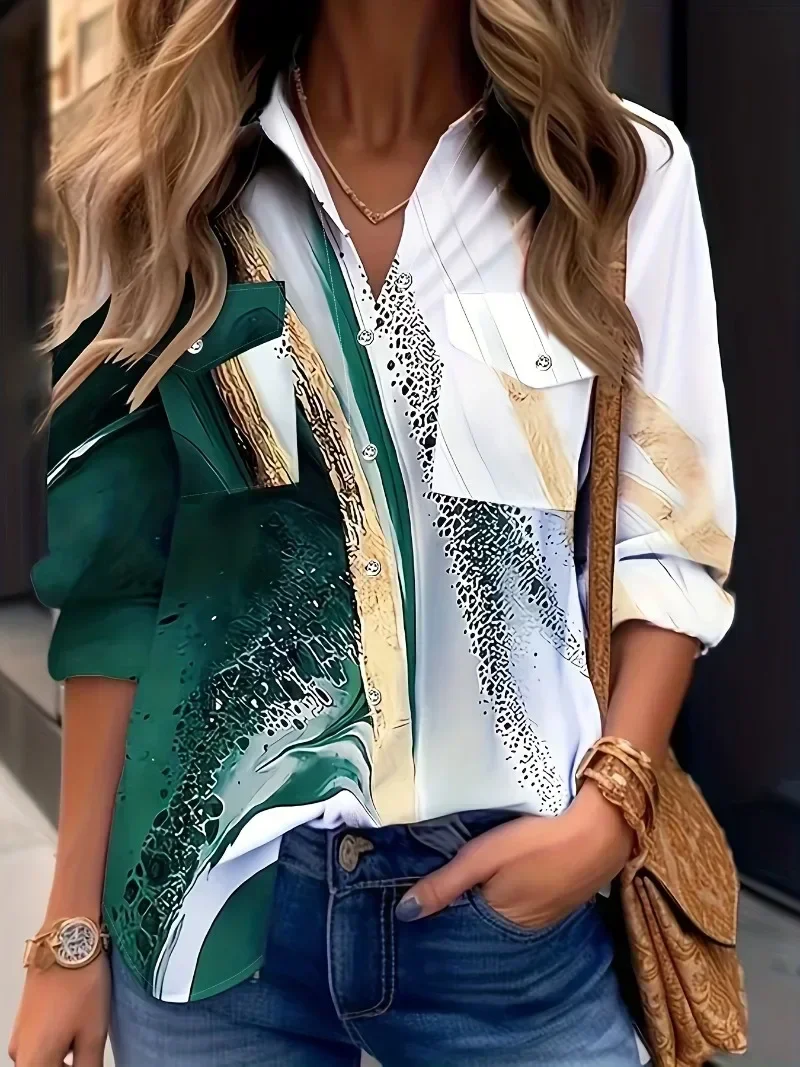 Plus Size 1XL-5XL Autumn Women's Shirt Top Casual Relaxed Comfortable Printed Long Sleeve Temperament Commuter Fashion Shirt