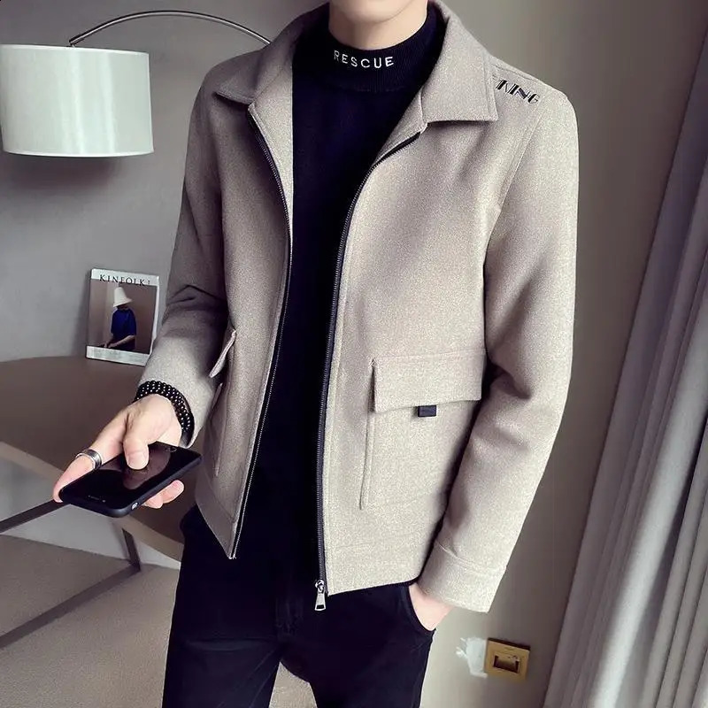 Short Woolen Jacket Mens Korean Version Trend Slim Fit Embroidered British Style Casual Handsome Woolen Coat Jacket 250725