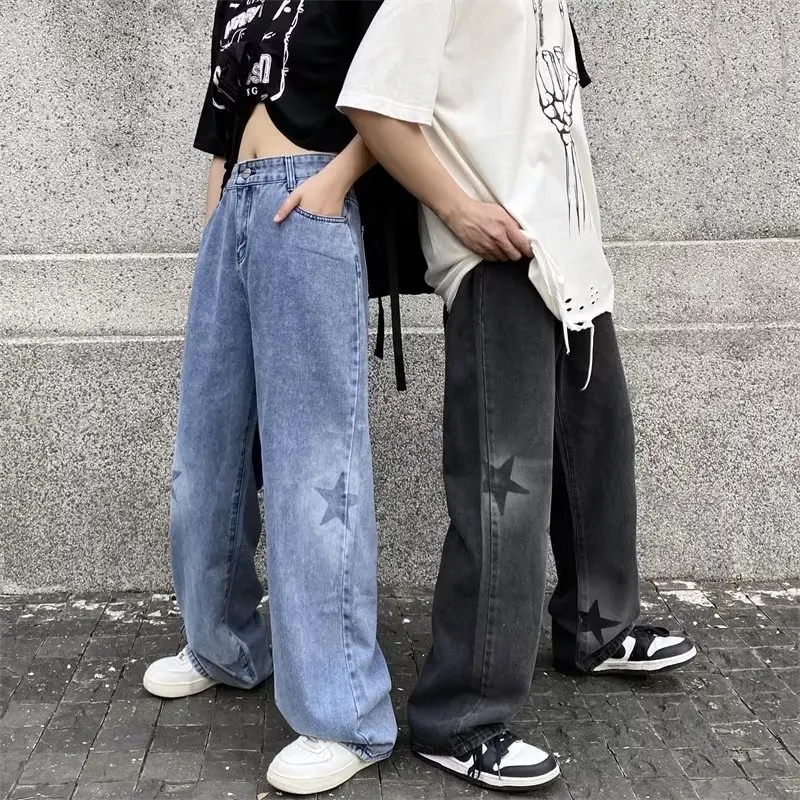 High Waist Wide Leg Jeans Women's Loose Fit Straight Leg Pants Smoking Grey plus Size Spring Autumn Winter Slimming Effect