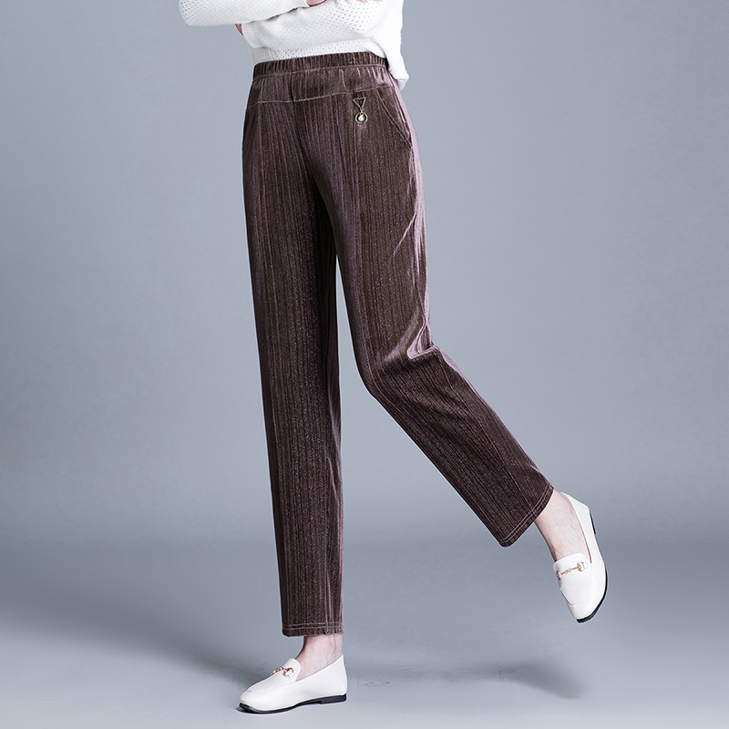 Autumn Women's Golden VelveTrousers Fashion Elastic High Waist Casual Pants 2024 New Warm Straight Pants Plus Size