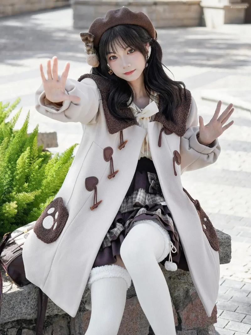 Women's Jackets NONSAR Japanese College Style Sweet Girl Bullhorn Button Coat Women Autumn Winter Kawaii School Uniform Loli Woolen