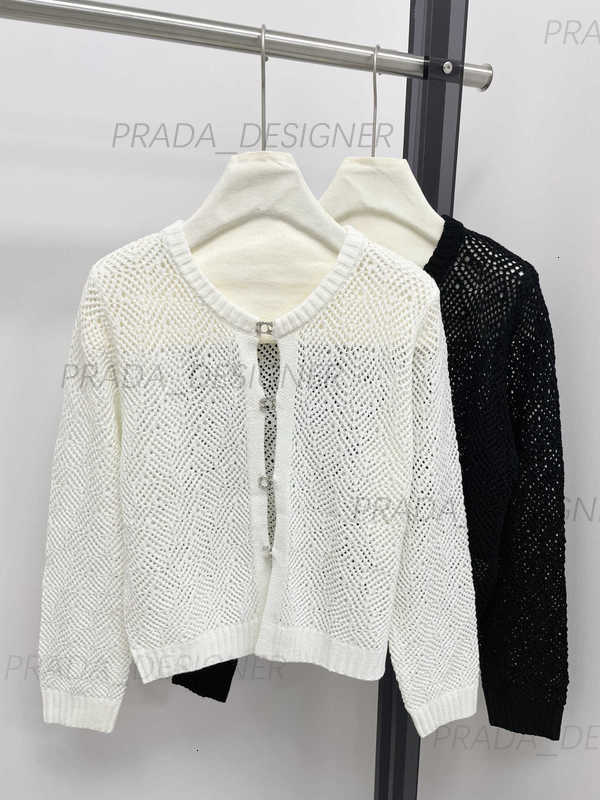 Women's Sweaters designer Sweaters high quality Women Knitted Shirt cha25 Autumn Winter New Double C Diamond Button Mesh Hollow Cardigan Long S