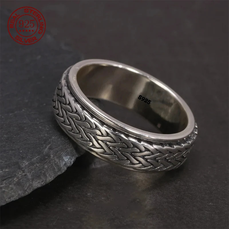 S925 Sterling Silver Rings Argent 925 Rings For Women Men Spinner Pure Silver Ring Solid Silver Jewelry Birthday Gifts 250730