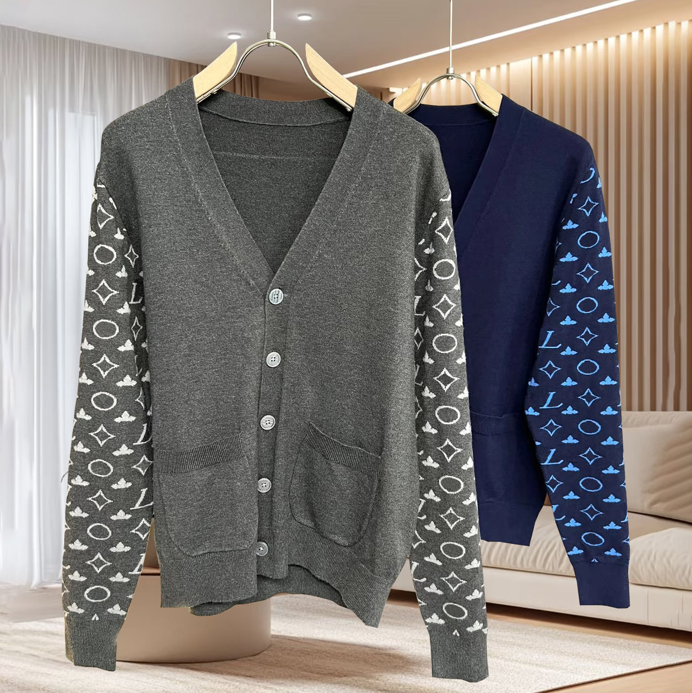 High quality designer men's sweater, fashionable jacquard letter knit sweater, designer button up cardigan, autumn and winter casual V-neck par