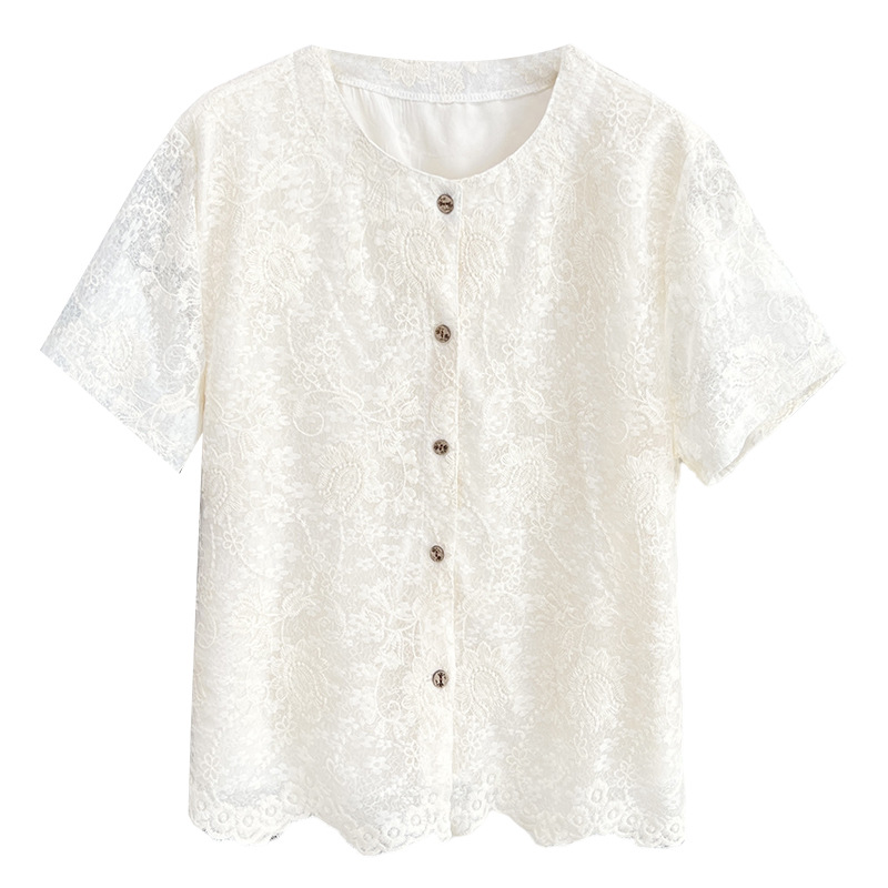 New Summer Blouses Fashion Lace Short Sleeved Shirt For Plus Size Women In 2025 100kg Elegant Tops