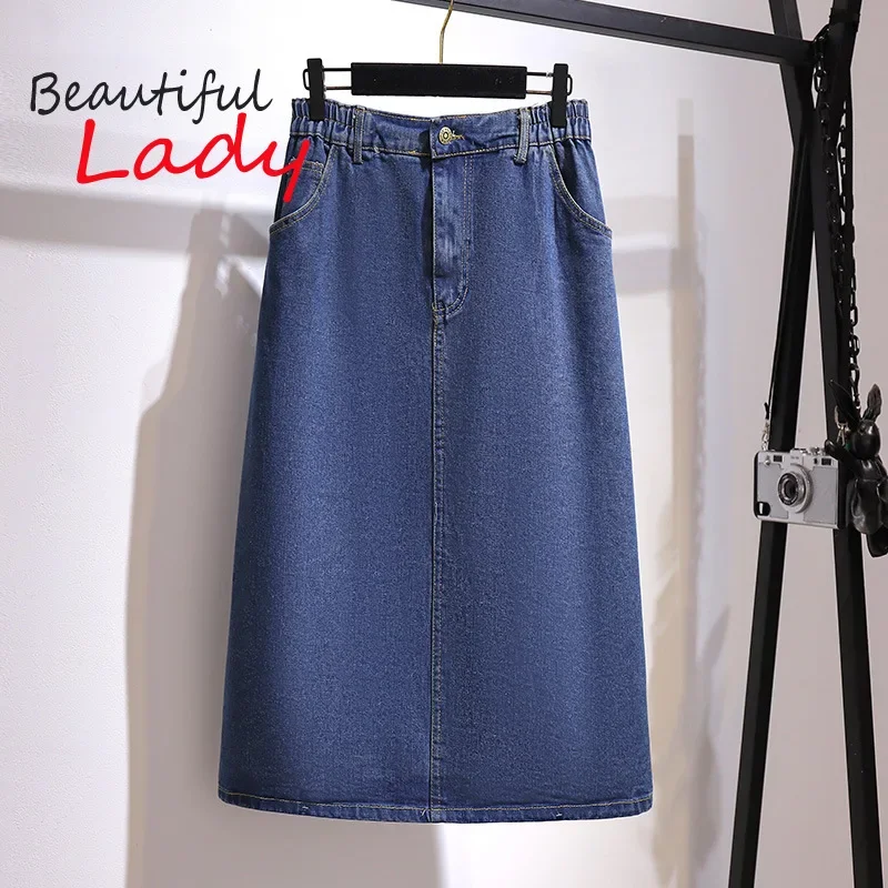 65-150kg Plus Size Skirts Womens Knee Length Denim Skirt Large Size Jean Skirt Woman Skirts High Waist Vintage 2XL 6XL