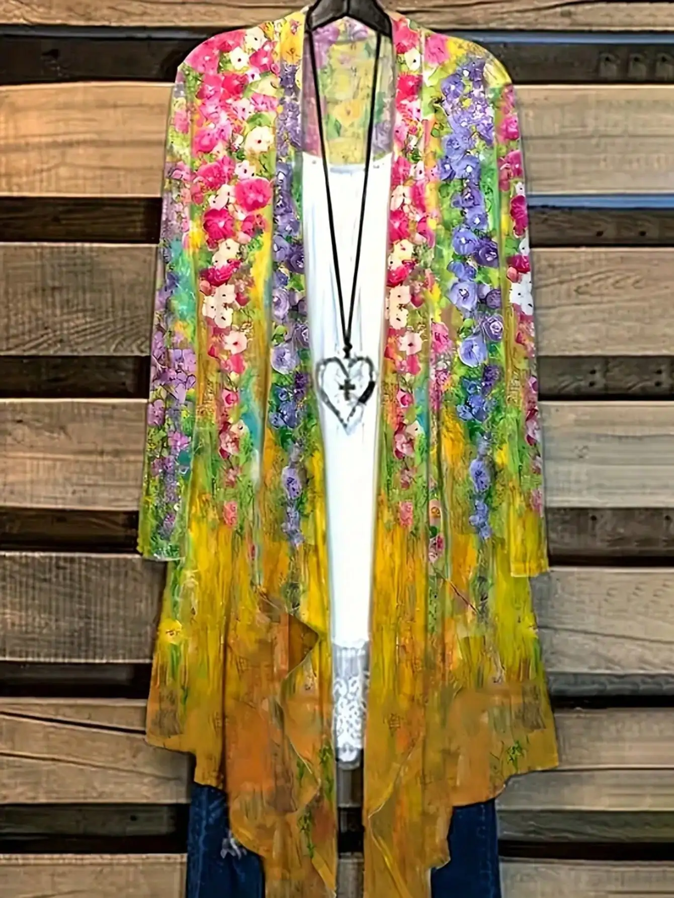 Plus Size 1XL-5XL Women's Spring Summer Fashion Flower Print Cardigan Jacket Women Casual Long Sleeve Open Loose Outwear Coat