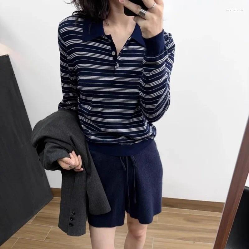 Women's Sweaters Retro Color Block Striped Button Long Sleeve Knit Sweater Women Spring Elegant Outerwear Top