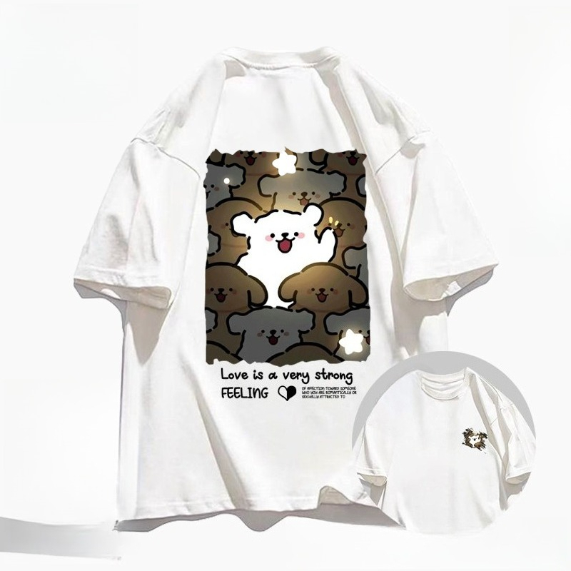 PLUS Size Cotton Happy Puppy Printed Short Sleeve T-Shirt Women's 2025 New Summer Fashion Brand American Loose Casual Top