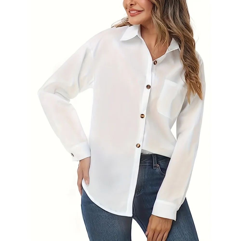 Plus Size 1XL-5XL New Women's Long Sleeve Button Casual Shirt Blouse Fashion Long Sleeve Top Loose Shirt