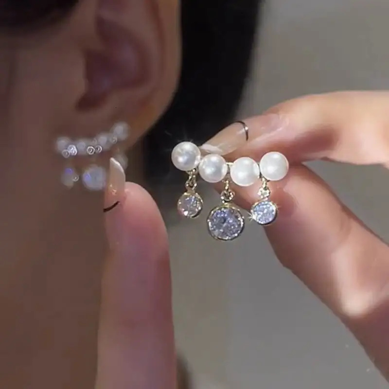 Fashion Zircon Tassel Pearl Ear Cuff Earrings For Women Korean Style Delicate Jewelry Wholesale 250729