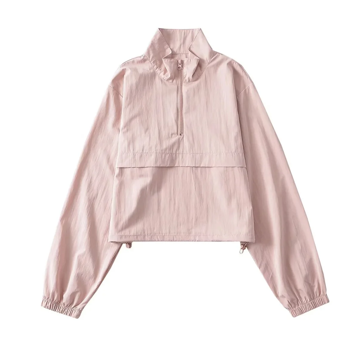 Loose Women's Zipper Hoodie Jacket Long Sleeve Half High Collar Drawstring Hem Sporty Style Sun Protection Spring Autumn New Arr