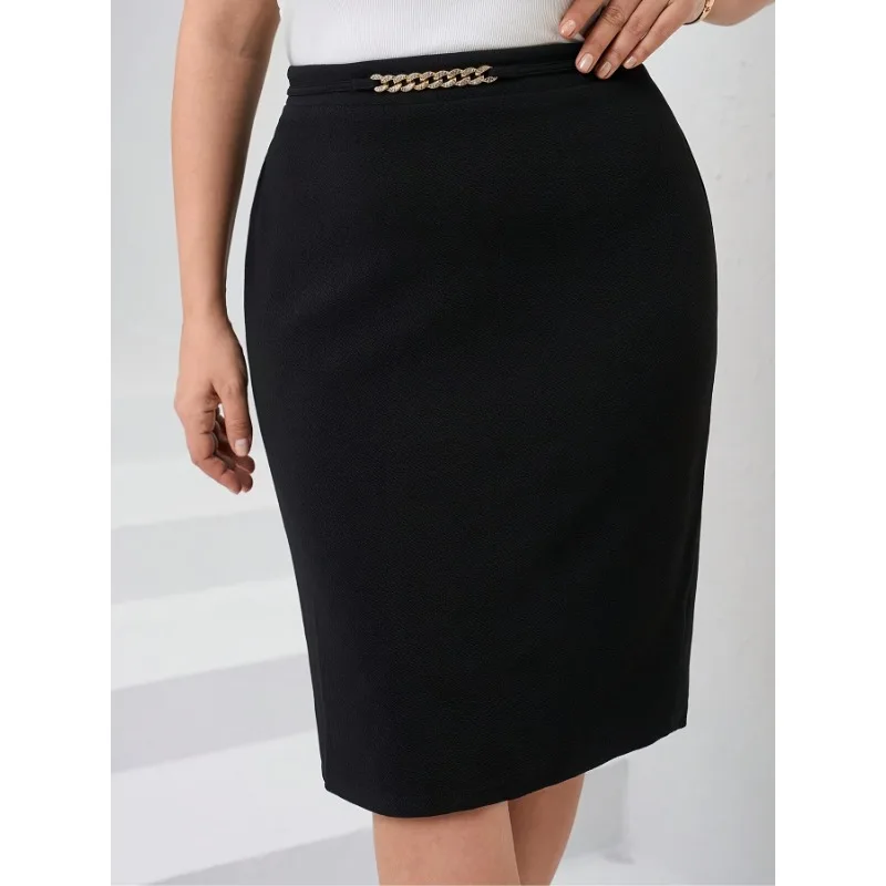 Plus Size 1XL-5XL WomenâsTrendy Elastic Mid Length Skirt Slimming-fit Women Casual High Waisted Knee Length Tight Skirt