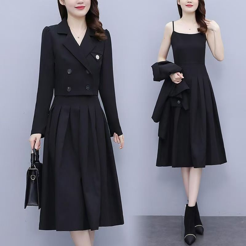 Plus Size Short Coat Suspender Skirt Two-Piece Set Female Autumn Fat Sister Suit