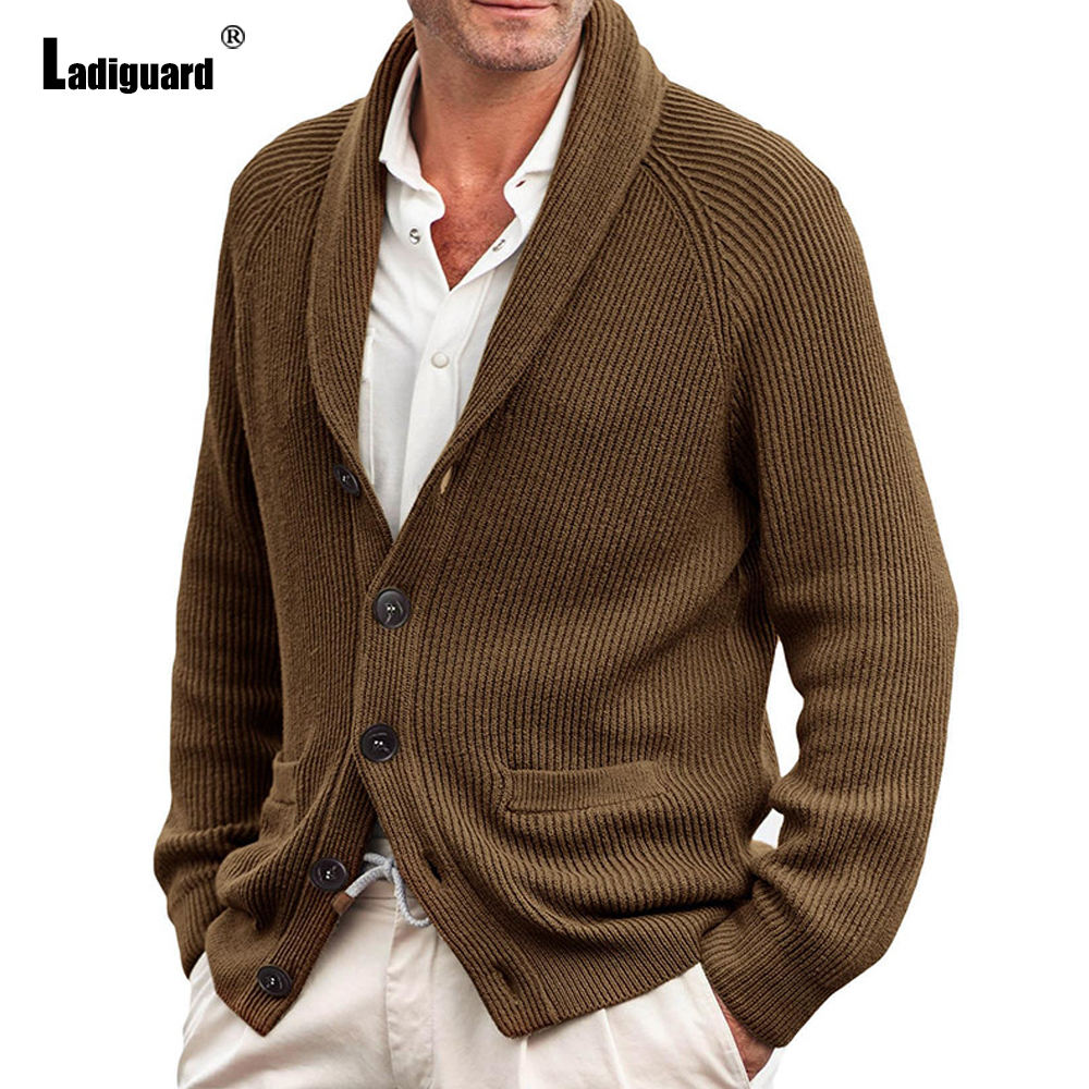 2025 Europe Vintage Knitting Sweaters Autumn Basic Tops Cardigans Plus Size Mens Lepal Collar Stand Pocket Sweater Jumpers New