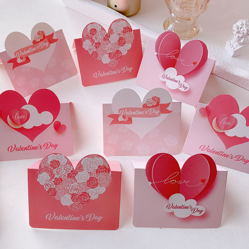 Hot Selling Romantic Sweet Pink Heart-Shaped Greeting Cards Offset Printing for Mothers Day Valentines Day Holiday Paper K260318-image-1098003617